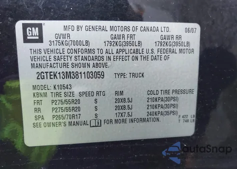 2008 GMC Sierra 1500 Slt из США, поврежденный, VIN 2GTEK13M381103059